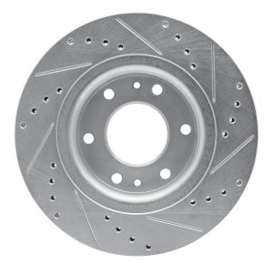 Buick Rainier Brake Rotor (1) - Front Left - R1 Concepts - Drilled & Slotted - Silver - `06-`09